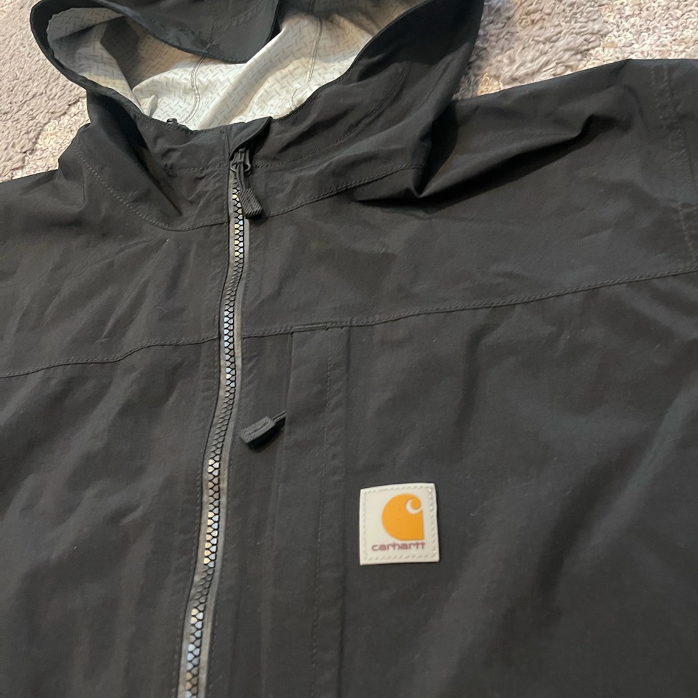 Carhartt Storm Defender Black Hooded Rain Jacket - Picture 2 of 3